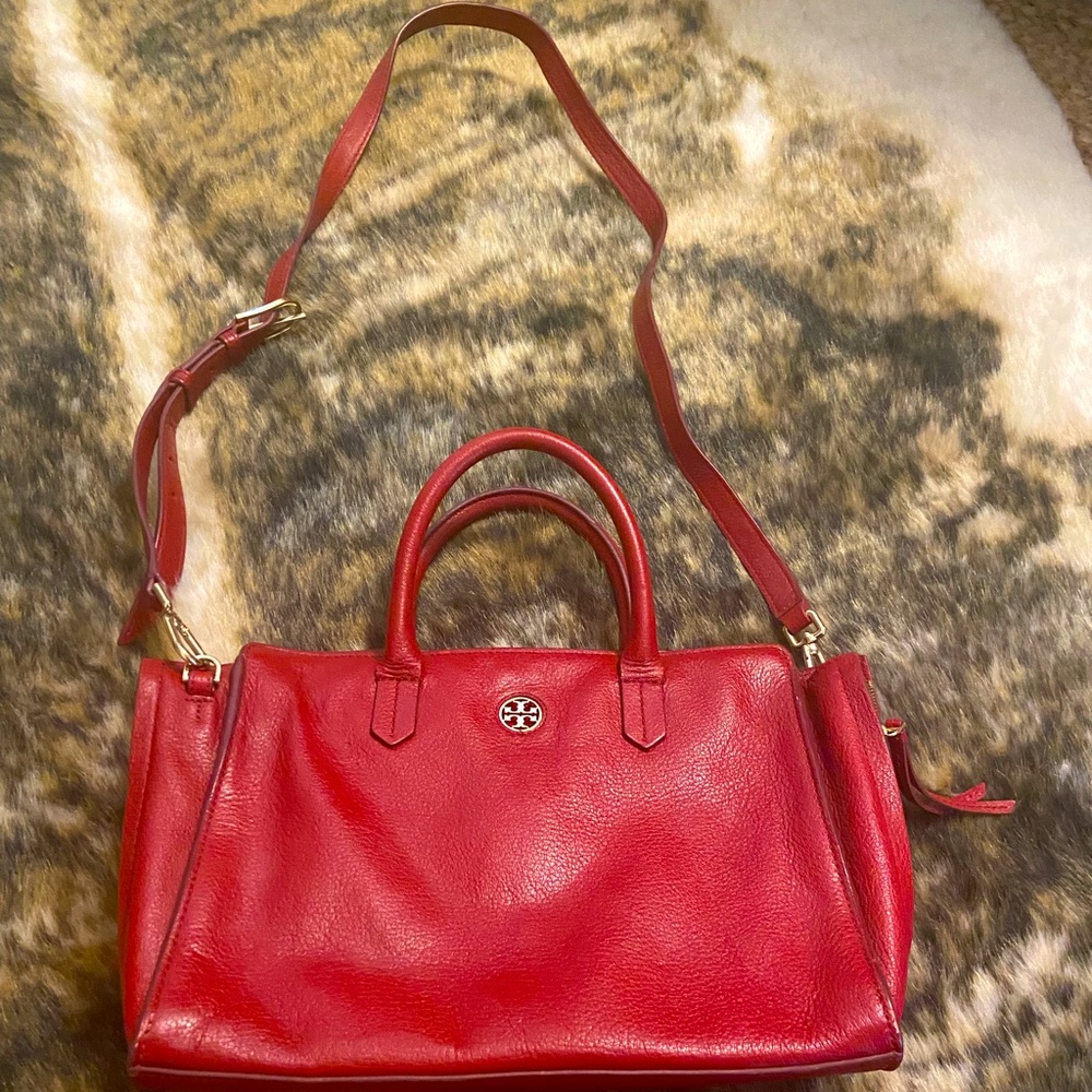 Tory Burch Red Pebble Leather Crossbody